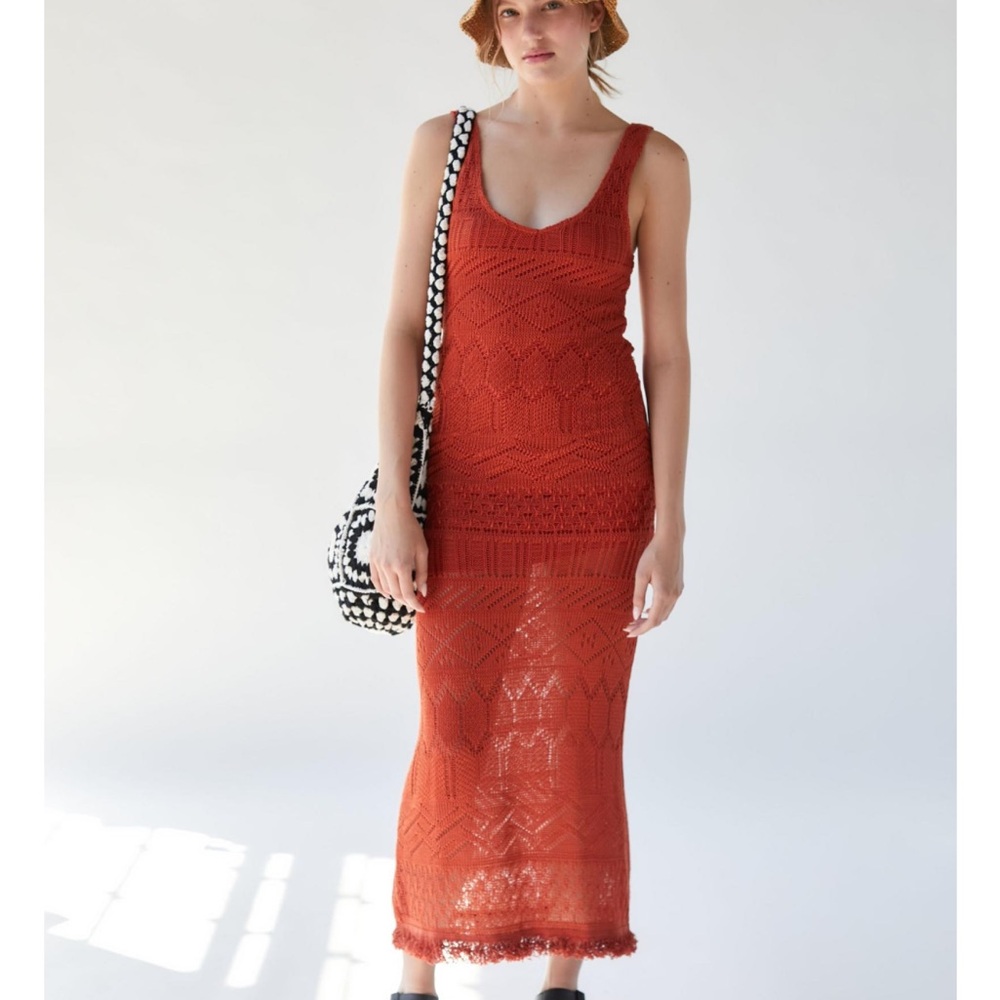 UO Helena Crochet Maxi Dress in rust